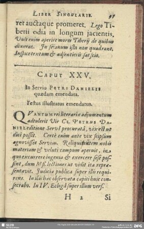 Caput XXV. In Servio Petri Danielis quaedam emendata. Festus illustratus emendatus