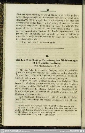 B. An den Ausschuß zu Berathung der Abänderungen in der Forstverwaltung