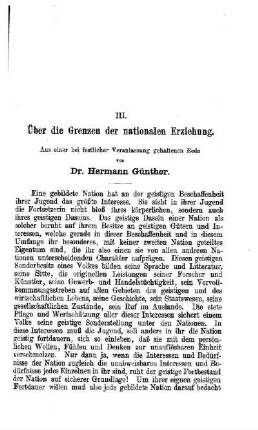 Über die Grenzen der nationalen Erziehung : aus einer bei festlicher Veranlassung gehaltenen Rede