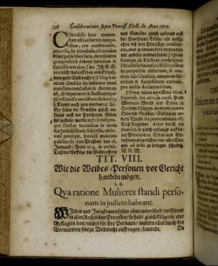 Tit. VIII. Wie die Weibes-Personen vor Gericht handeln mögen. [...]