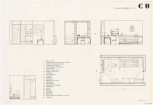 Deutsches Studentenwohnheim in der Cité Universitaire de Paris: Ausstattung Studentenzimmer, Ansichten, Grundriss, 1:20