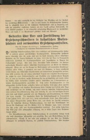 Gedanken über Vor- und Fortbildung der Erziehungsschwestern in katholischen Waisenhäusern und verwandten Erziehungsanstalten
