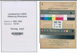 Entnazifizierung Josef Romag , geb. 16.09.1902 (Werkstattschreiber)