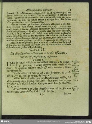 Caput III. De divisionibus actionum à causa efficiente, remota & propinqua, desumtis
