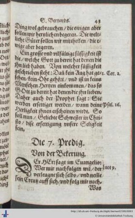 Die 7. Predig. Von der Bekerung.
