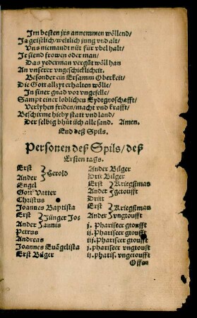 Personen deß Spils/ deß Ersten tags.