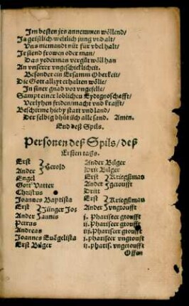Personen deß Spils/ deß Ersten tags.
