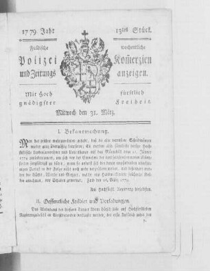 13tes Stück., Ausgabe vom 31. März 1779