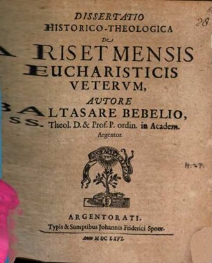 Diss. hist. theol. de aris et mensis eucharisticis veterum