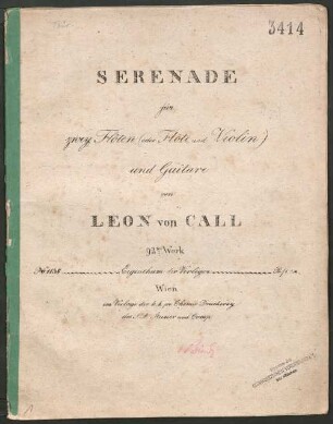 Serenade für zwey Flöten (oder Flöte und Violin) und Guitare : 92tes Werk