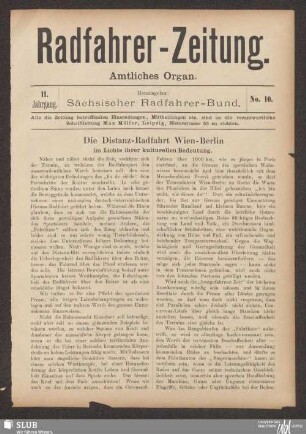 Radfahrer-Zeitung : illustrierte Fachzeitschrift für den Radfahrsport : amtliches Organ des Sächsischen Radfahrer-Bundes