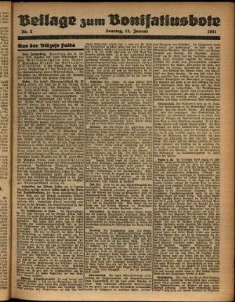 Zweite Ausgabe vom Sonntag, den 11. Januar 1931.