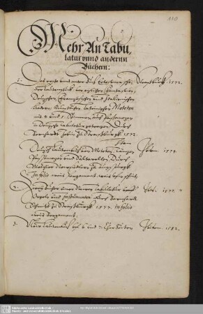 Mehr an Tabulatur unnd andernn Büchern