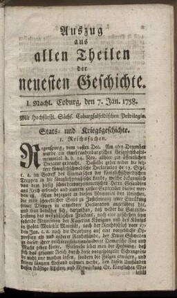 I. Nachl. Coburg, den 7. Jan. 1758.