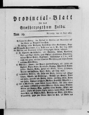 Num. 19, Ausgabe vom 16. April 1817
