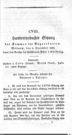 108. Sitzung, Stuttgart, 4.12.1833