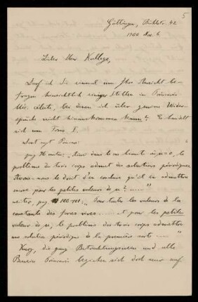 Nr. 5 Brief von Martin Brendel an Karl Schwarzschild. Göttingen, 6.11.1900