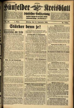 Erste Ausgabe vom Montag, den 12. September 1938.