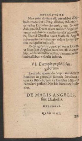 De Malis Angelis, sive Diabolis. Methodus.