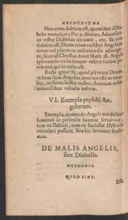 De Malis Angelis, sive Diabolis. Methodus.