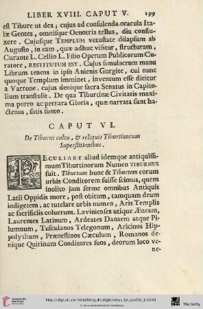 Caput VI: De Tiburni cultu, & reliquis Tiburtinuorum Superstitionibus