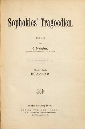 Sophokles' Tragoedien, 4. Electra