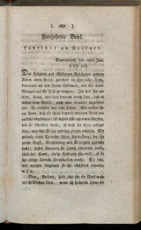 Funfzehnter Brief. Lovelace an Belford. - Siebzehnter Brief. Lovelace an Belford.