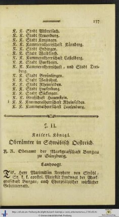 §. II. Kaiserl. Königl. Oberämter in SChwäbisch Oestreich.