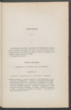 I. - [El contenido de "La política chilena de el Plata"]