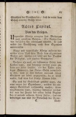 Achtes Capitul. - Von den Gesetzen. - Zwölftes Capitul. Von der Bevölkerung.