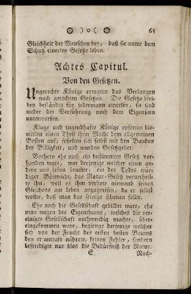 Achtes Capitul. - Von den Gesetzen. - Zwölftes Capitul. Von der Bevölkerung.