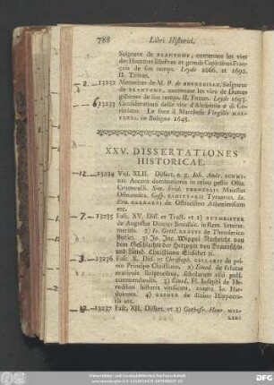 XXV. Dissertationes Historicae.