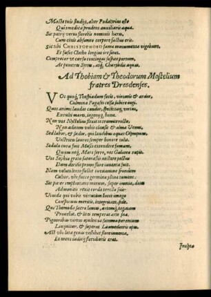 Ad Thobiam et Theodorum Mostelium fratres Dresdenses.