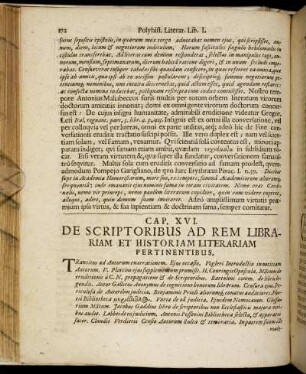 Cap. XVI. De Scriptoribus Ad Rem Librariam Et Historiam Literariam Pertinentibus