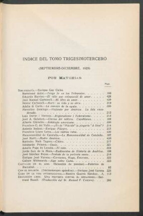Índice del tomo trigesimotercero : (Septiembre-diciembre, 1923)