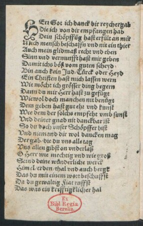 Herr Got ich danck dir reycher gab Die ich von dir empfangen hab ...