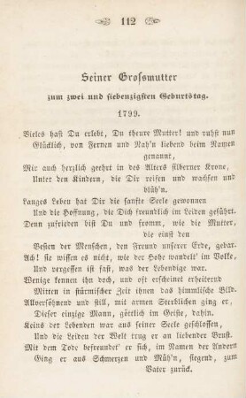 Seiner Grossmutter zum zwei und siebenzigsten Geburtstag. 1799.