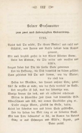 Seiner Grossmutter zum zwei und siebenzigsten Geburtstag. 1799.