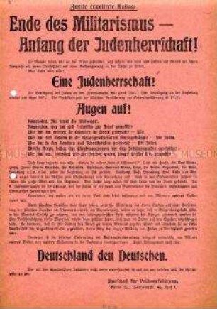 Antisemitisches Flugblatt gegen die "Judenherrschaft" in Deutschland nach der Novemberrevolution ("Zweite erweiterte Auflage")