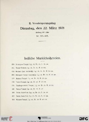 II. Versteigerungstag (Nr. 373-918)