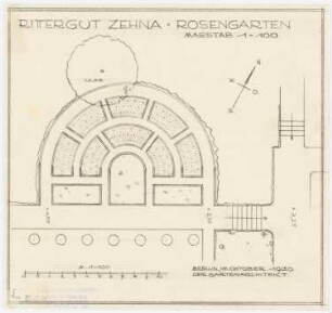Rittergut Zehna bei Güstrow: Rosengarten (nördlicher Teil) im Grundriss 1:200, Maßstabsleiste