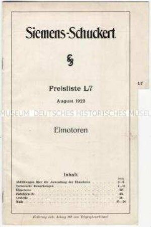 Preisliste L 7 für Elektromotoren