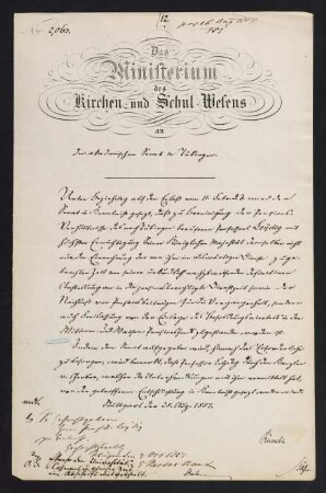 Ministerium des Kirchen- und Schul-Wesens. 25.8.1857