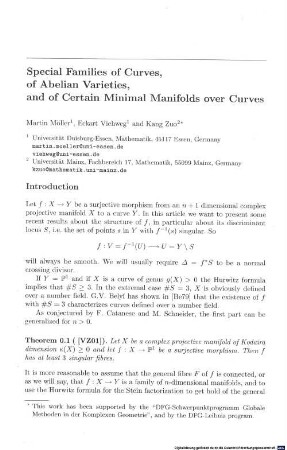 Special families of curves, of abelian varieties, and of certain minimal manifolds over curves