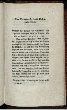 Neue Verlagsartikel beym Verleger dieses Werks.
