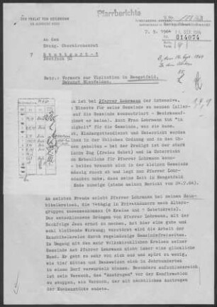 Hengstfeld: Visitationsbericht mit Pfarrbericht 1964