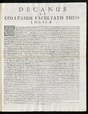 Decanus Et Collegium Facultatis Theologicae L. S.