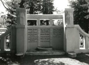 Schwarzenberg-Wildenau. Friedhof. Grabanlage der Familie Zweigler (Stein, um 1895). Detail, Grabmal