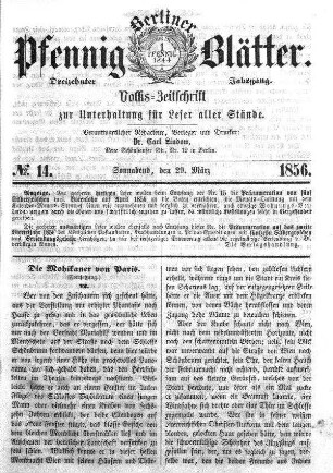 No. 14, Sonnabend, den 29. März