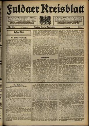 Erste Ausgabe vom Freitag, den 09. September 1910.